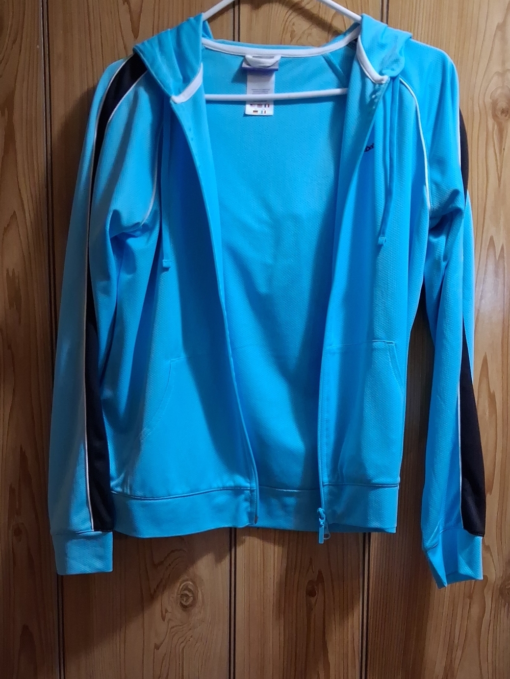 Reebok Aqua Blue Zip-Up Hooded Sports Jacket with Black Stripe